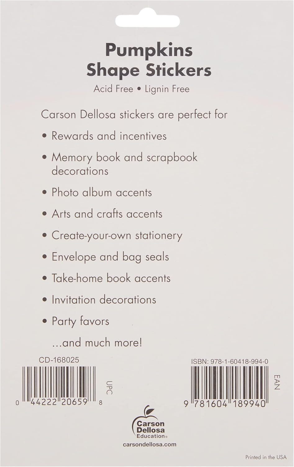 Carson Dellosa 96 Pumpkin Stickers, 6 Sheets of Incentives for Fall Crafts,
