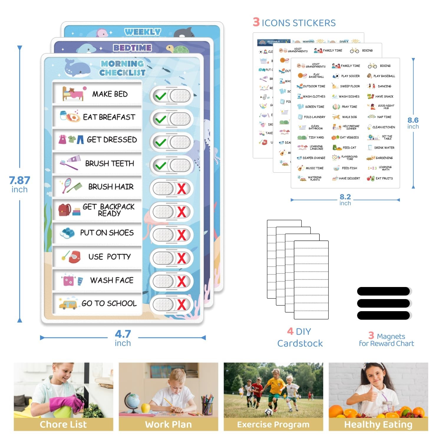 3-in-1 Kids Routine Chart – Magnetic Chore & Visual Schedule Board for Toddlers