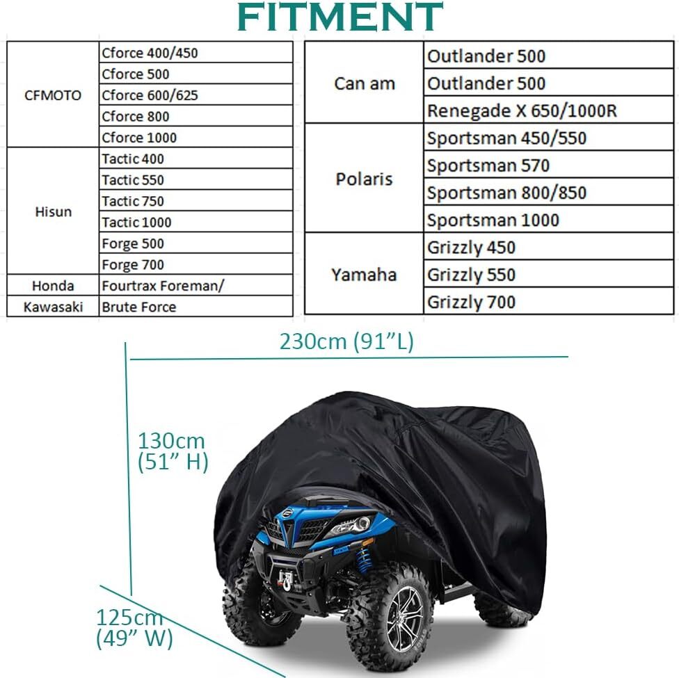 Large 2-UP ATV Cover QYMOTO 4 Wheeler Quad Bike Storage Cover Heavy Duty 420D
