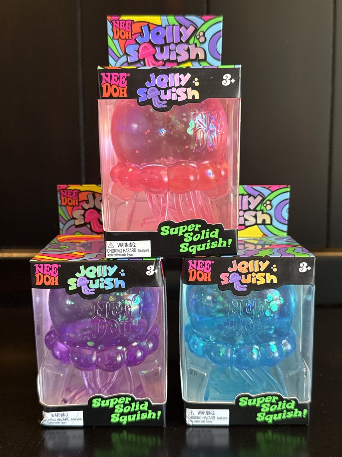 NeeDoh Jelly Squish Jelly Fish- Set of all 3 colors. pink, purple, blue- RARE