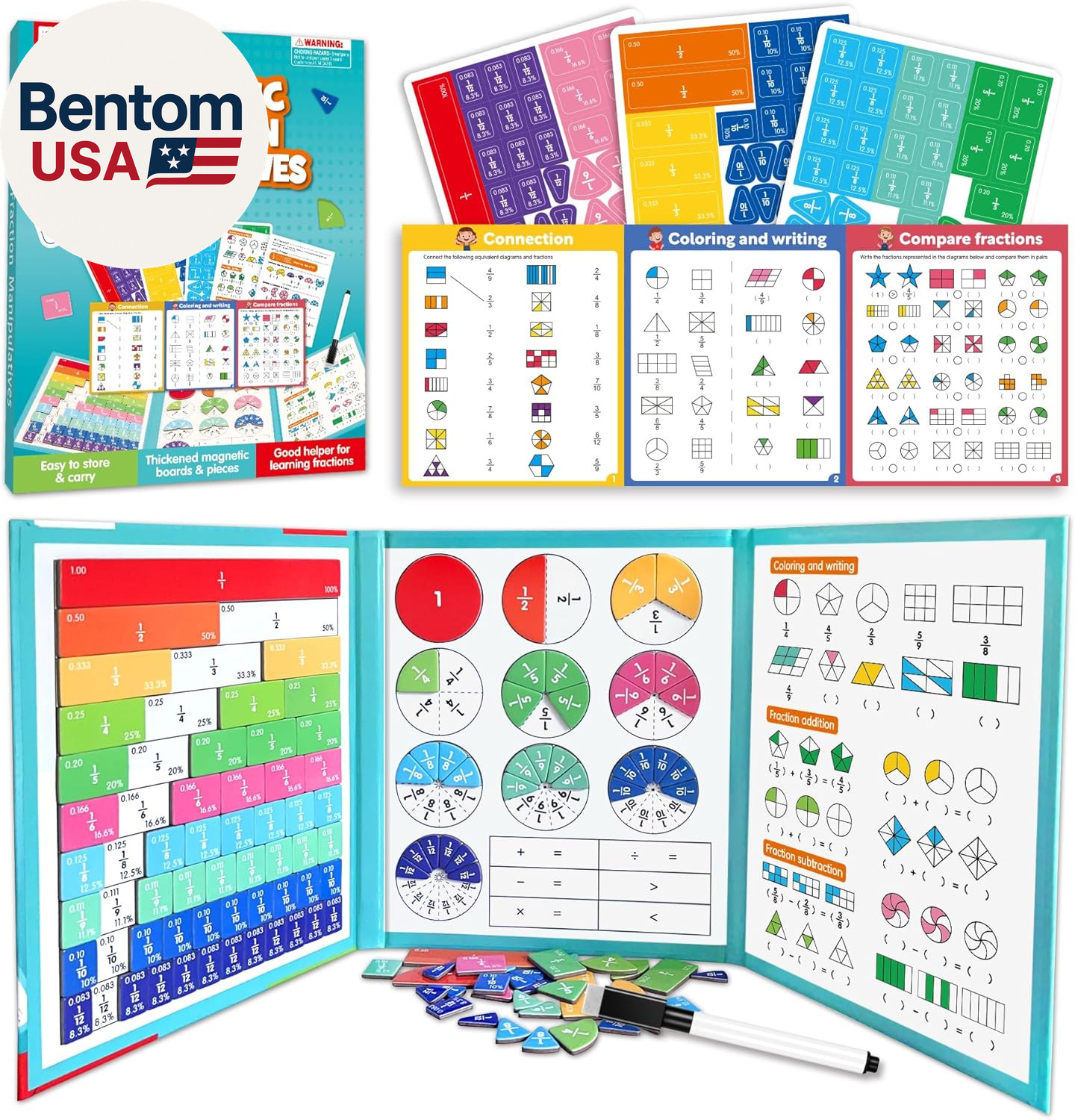 Magnetic Fraction Educational Puzzle, Magnetic Fraction Demonstration Book with