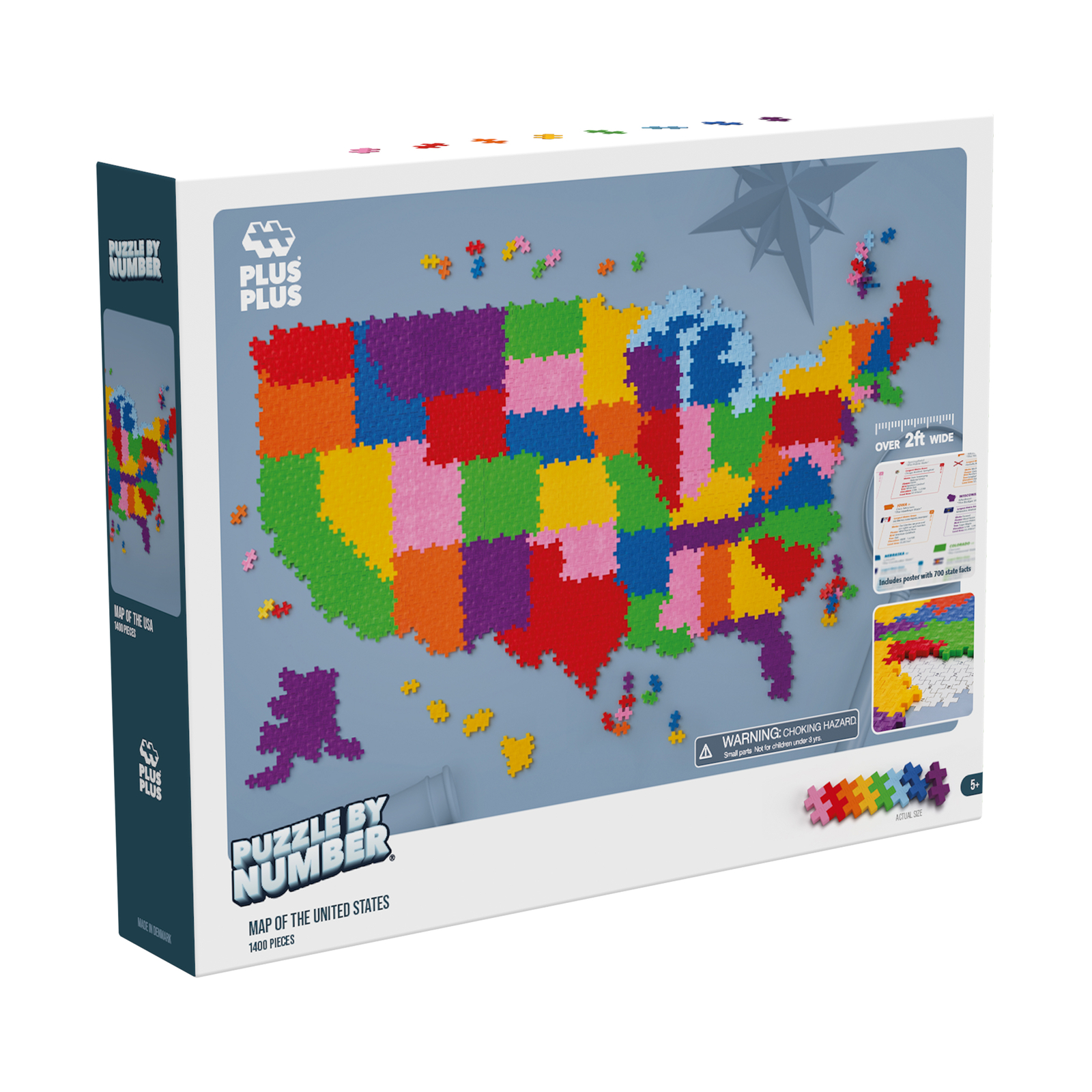 New – Plus-Plus Puzzle By Number – Map of the United States: 1400 Pcs – Ages 5+