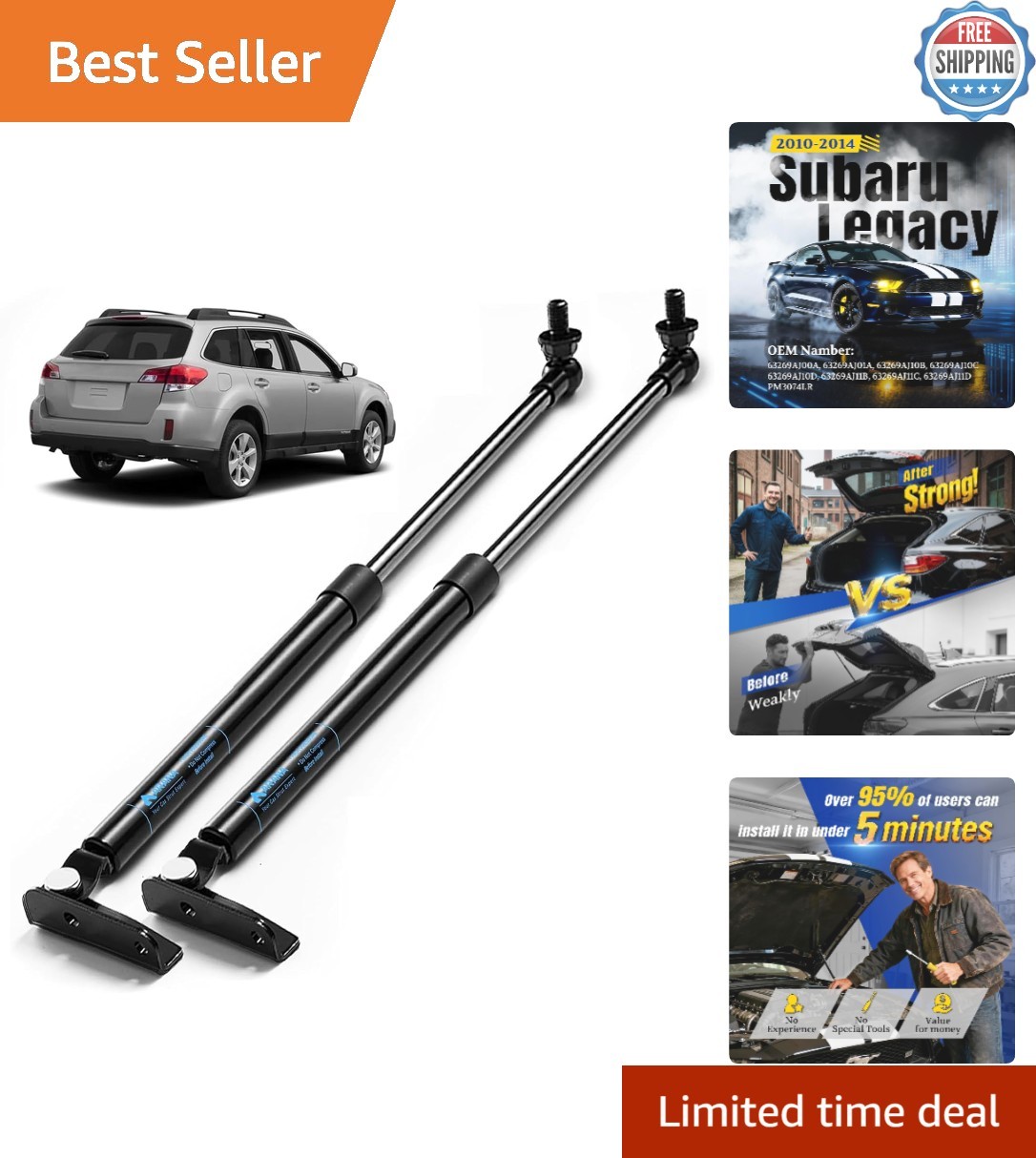 Install-Ready Rear Hatch Struts for 2010-2014 Subaru Legacy & Outback Vehicles