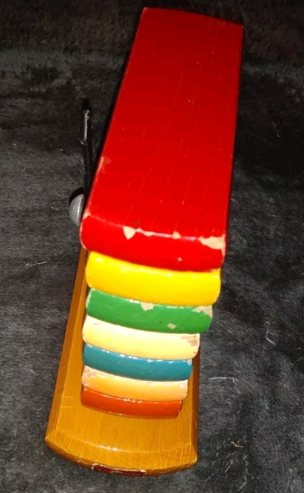 Vintage Kouvalias Wooden Toy Clock Building Block Bright Colors Learning Toy