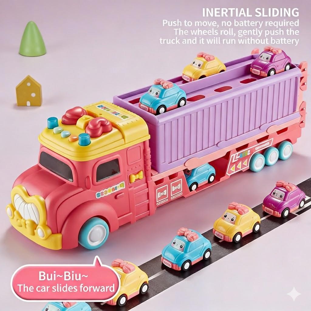 6 Pack Kids Sliding Push Car Storage Transport Toy Mini Vehicle Set