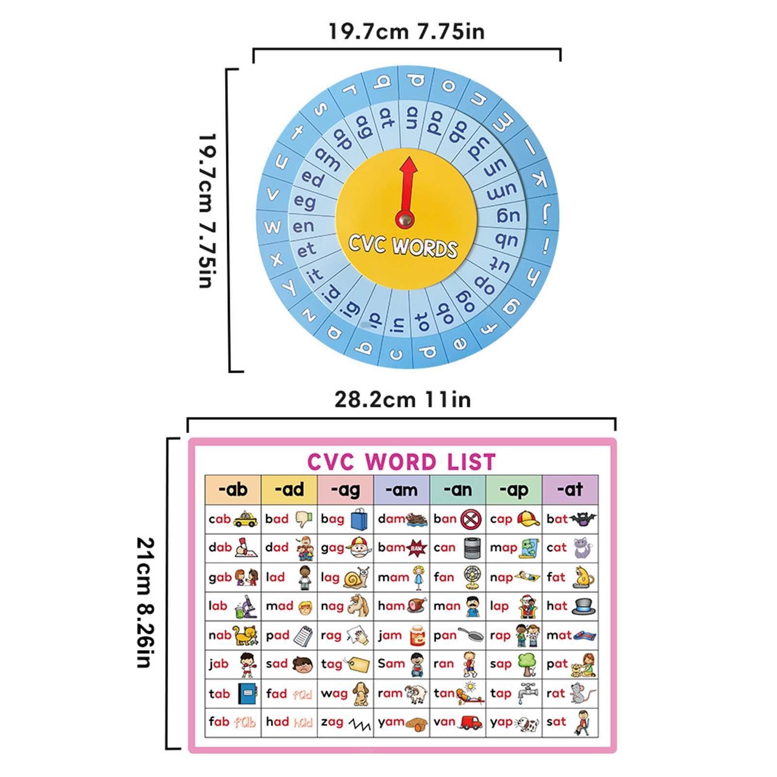 3 Pieces Wall Phonics Charts CVC Interactive Turntable Wheel Versatile Kids