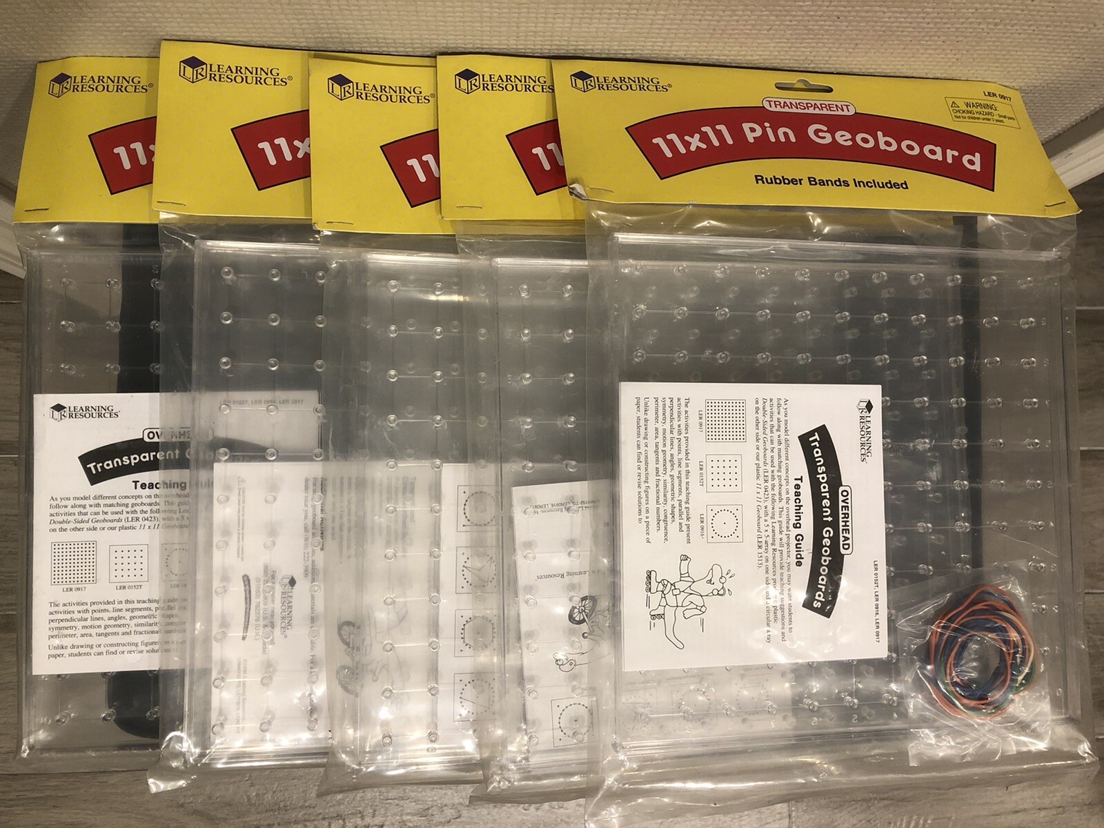 Lot of 5 Learning Resources 11×11 Transparent Pin Geoboards (LER 0917) – NIP