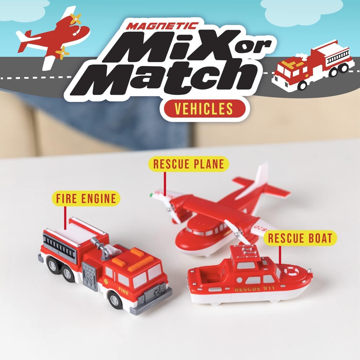 POPULAR PLAYTHINGS Magnetic Mix or Match Vehicles, Fire & Rescue – Free Shipping