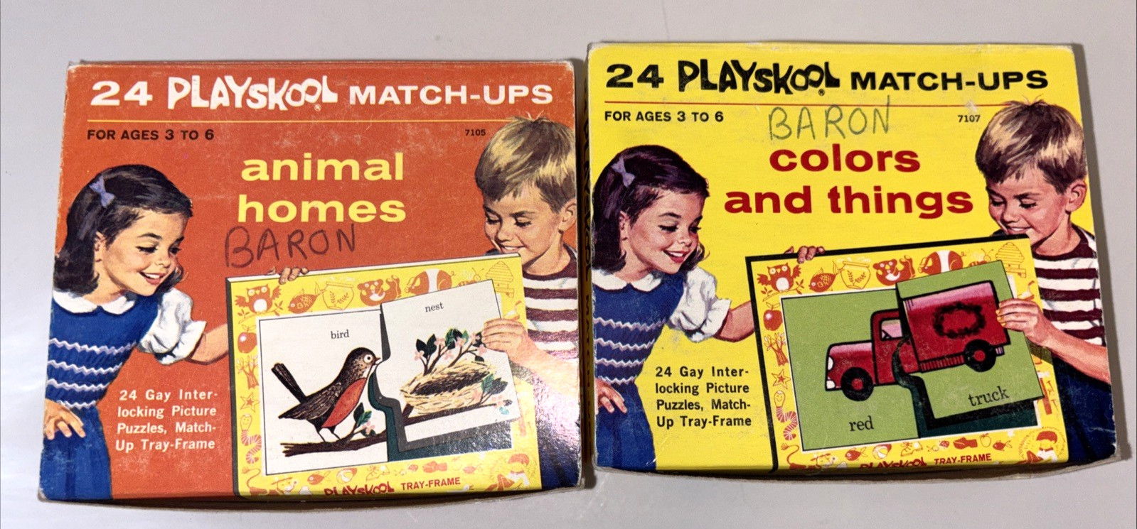 VTG Lot of 2 Playskool Match-ups Cards Puzzle Sets Animals, Homes, Colors & More