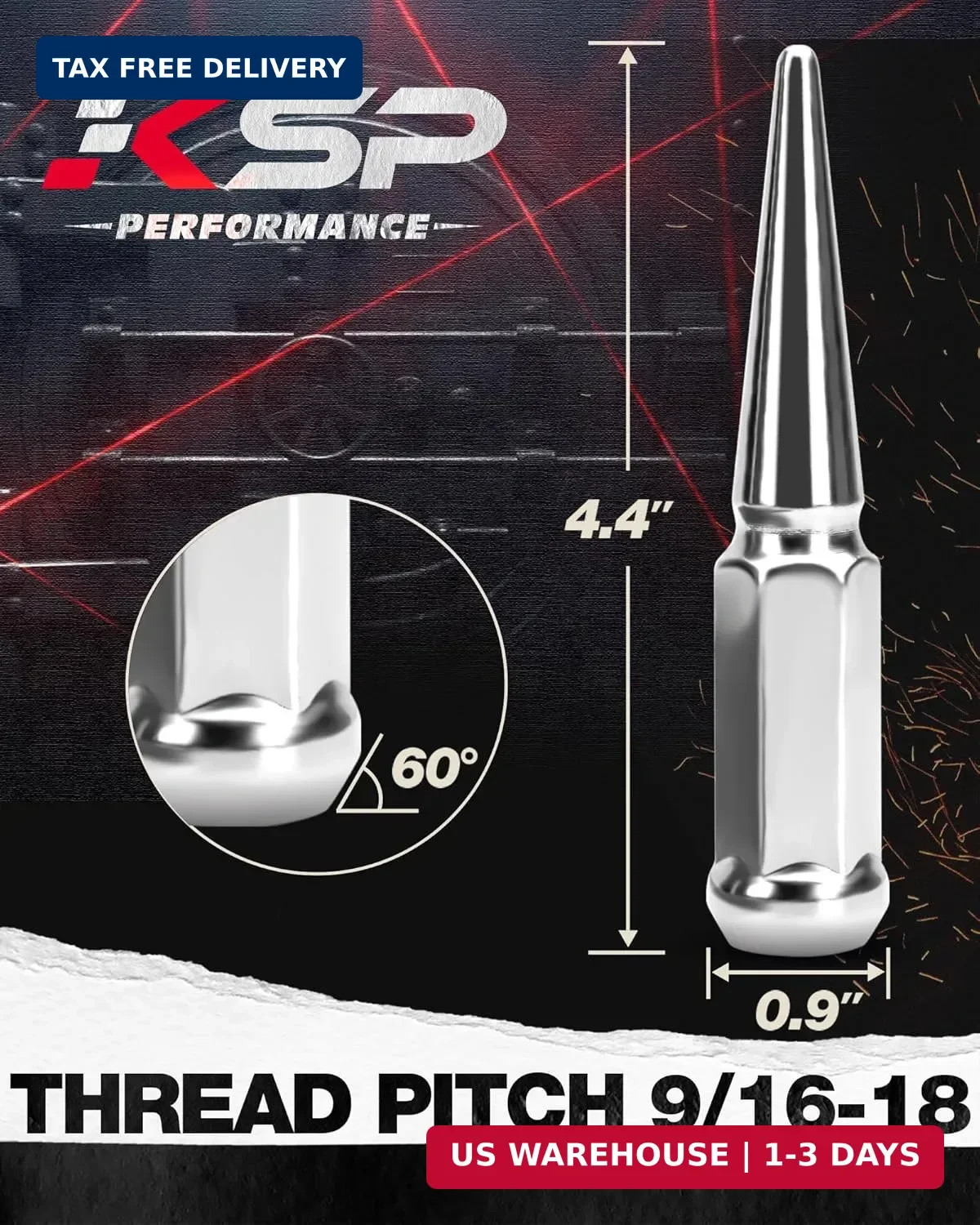 KSP M14x1.5 Spike Lug Nuts, 24pcs 14mmx1.5 Spiked Wheel Lug Nut for Silverado Si