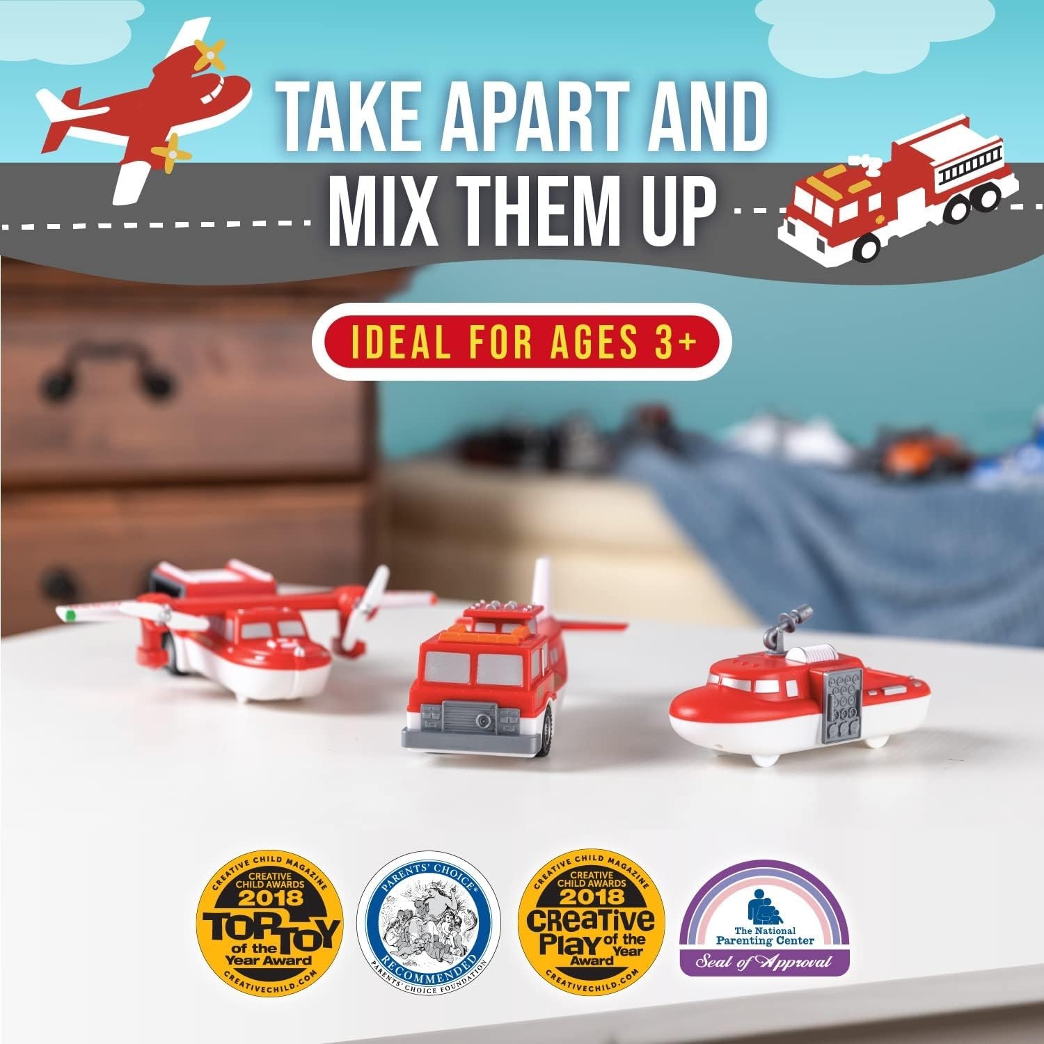 POPULAR PLAYTHINGS Magnetic Mix or Match Vehicles, Fire & Rescue – Free Shipping