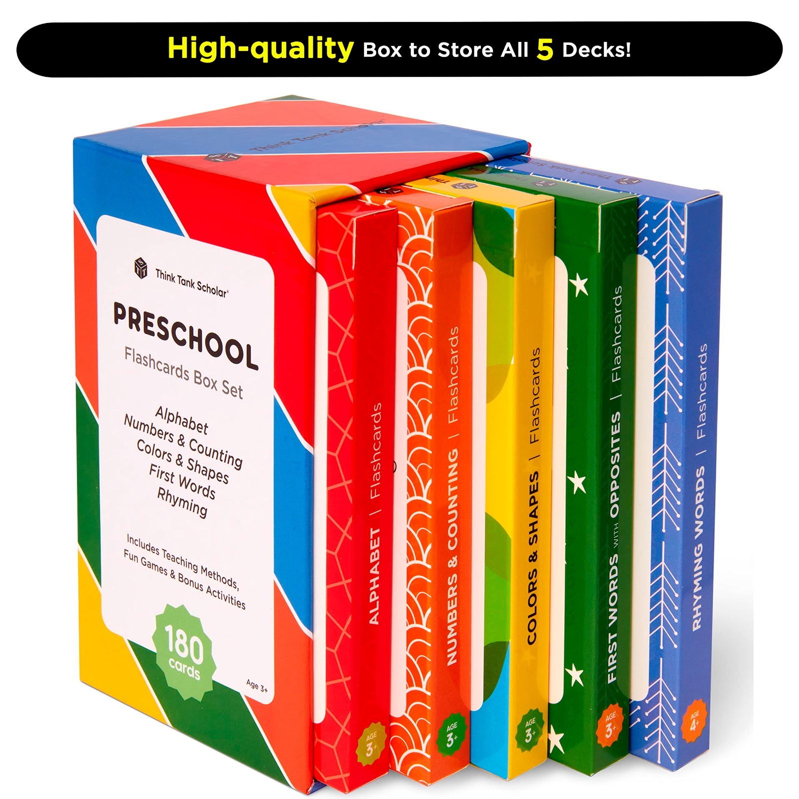 Educational Flash Cards Set for Kids – 180 Jumbo Cards for Learning Alphabet, Nu