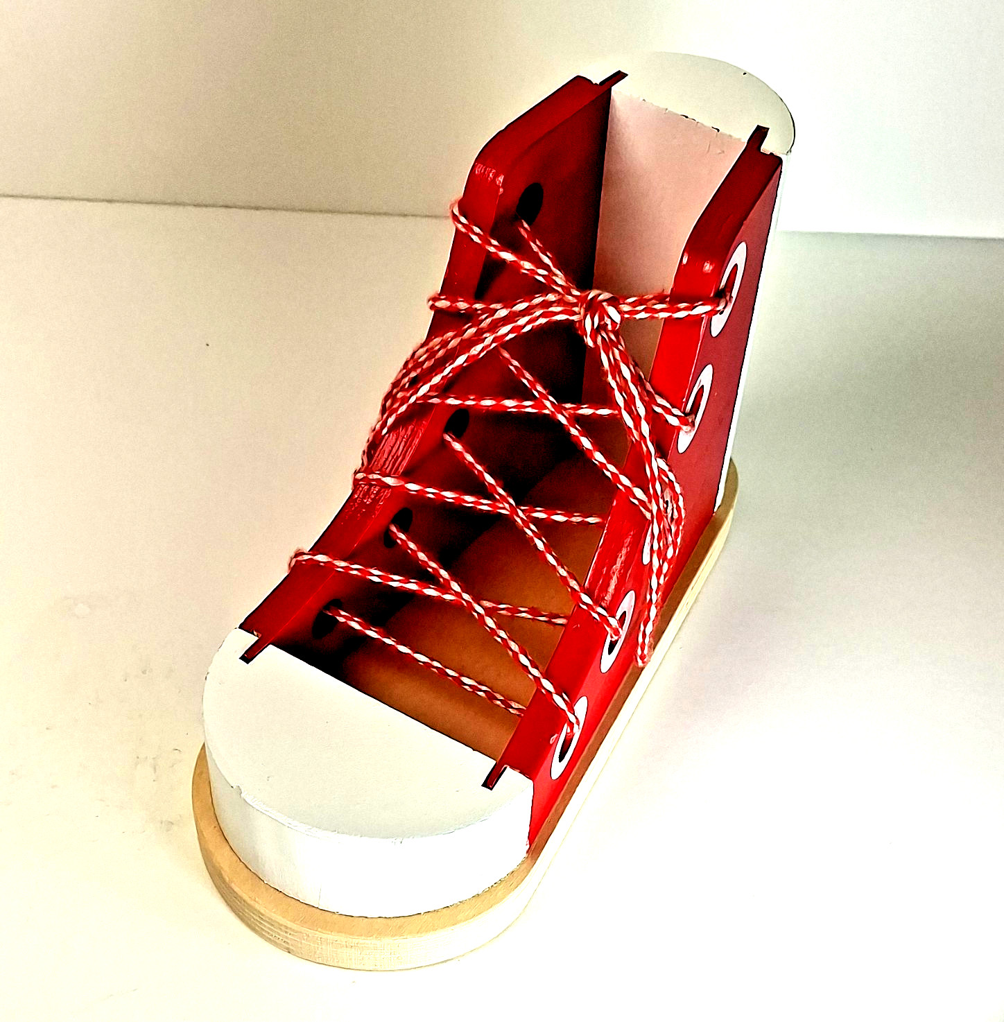 Melissa & Doug Wooden Lace-Up Lacing Shoe Tying Practice Toy Red/White 3+