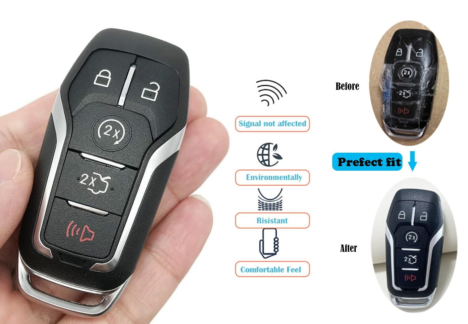Horande Replacement Key Fob Shell fit for Ford Fusion Explorer s, Black