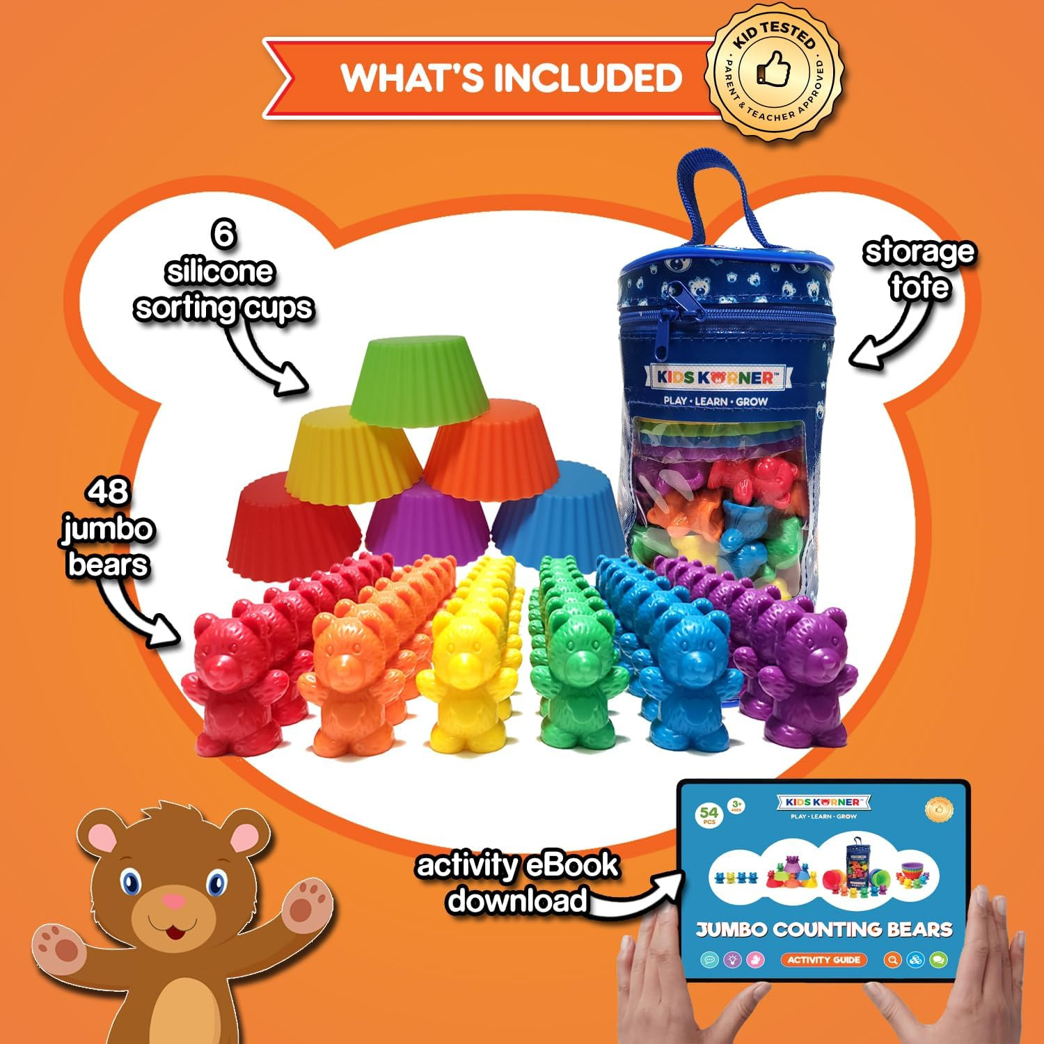 Jumbo Counting Bears with Stacking Cups – Montessori Educational Sorting Rainbow