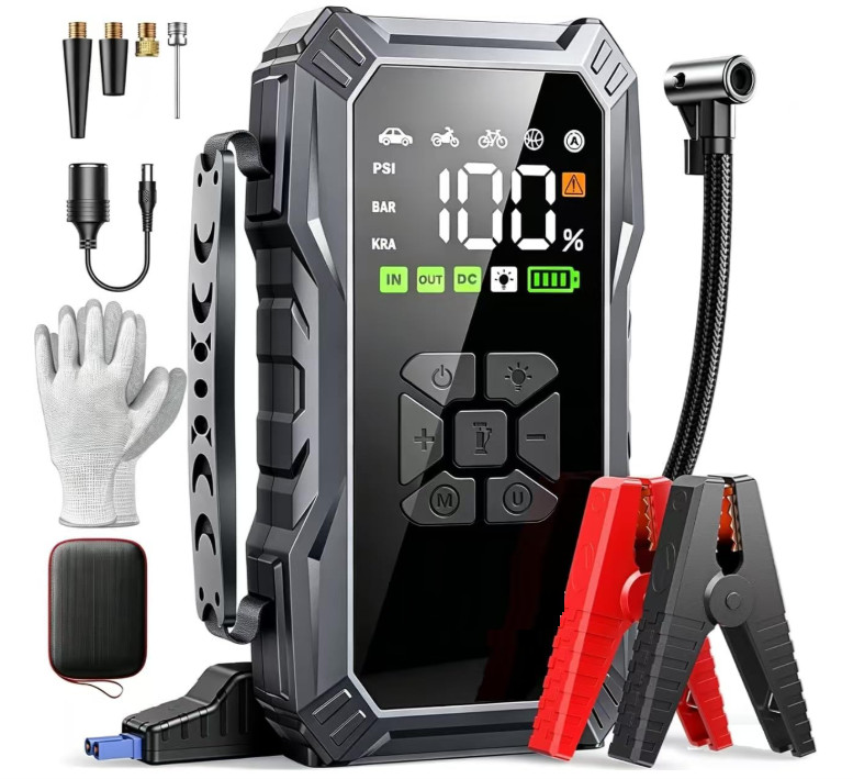 Arrancador 10 en 1 6000A con Compresor 150 PSI para Batería de Auto, Incluye Cab