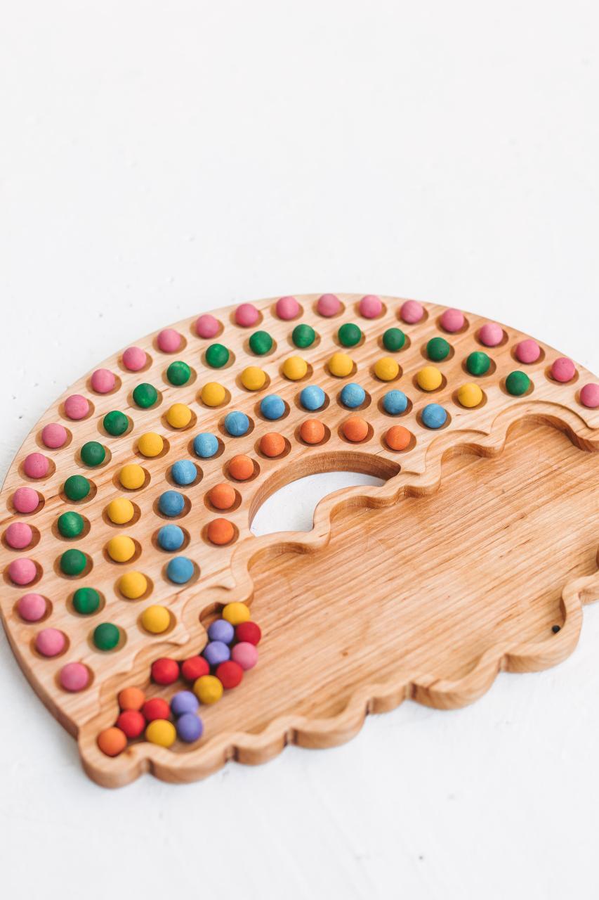 Rainbow Wooden Toy Color Sorting Educational Preschool Montessori Toys Learning