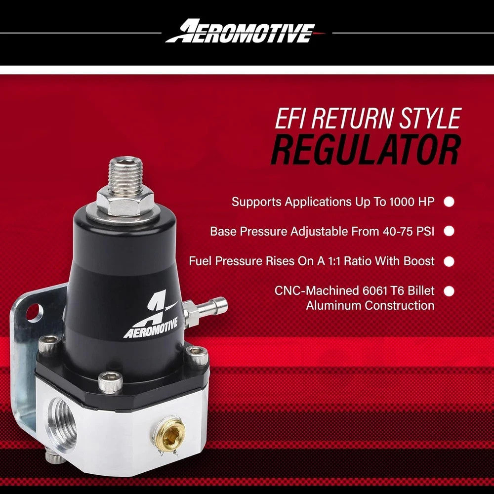13129 EFI Fuel Pressure Regulator, Compact, Lightweight, 1000 HP Return-Style,..