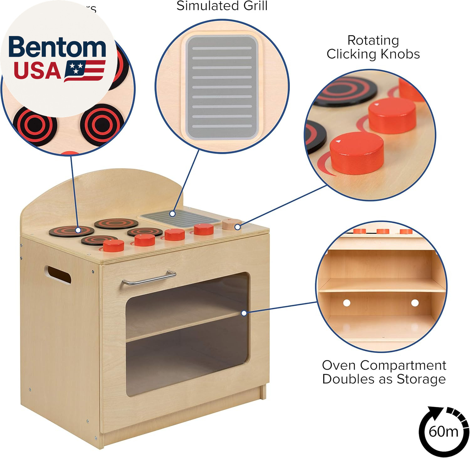 Children’S Wooden Kitchen Stove with Turnable Knobs for Commercial or Home Use