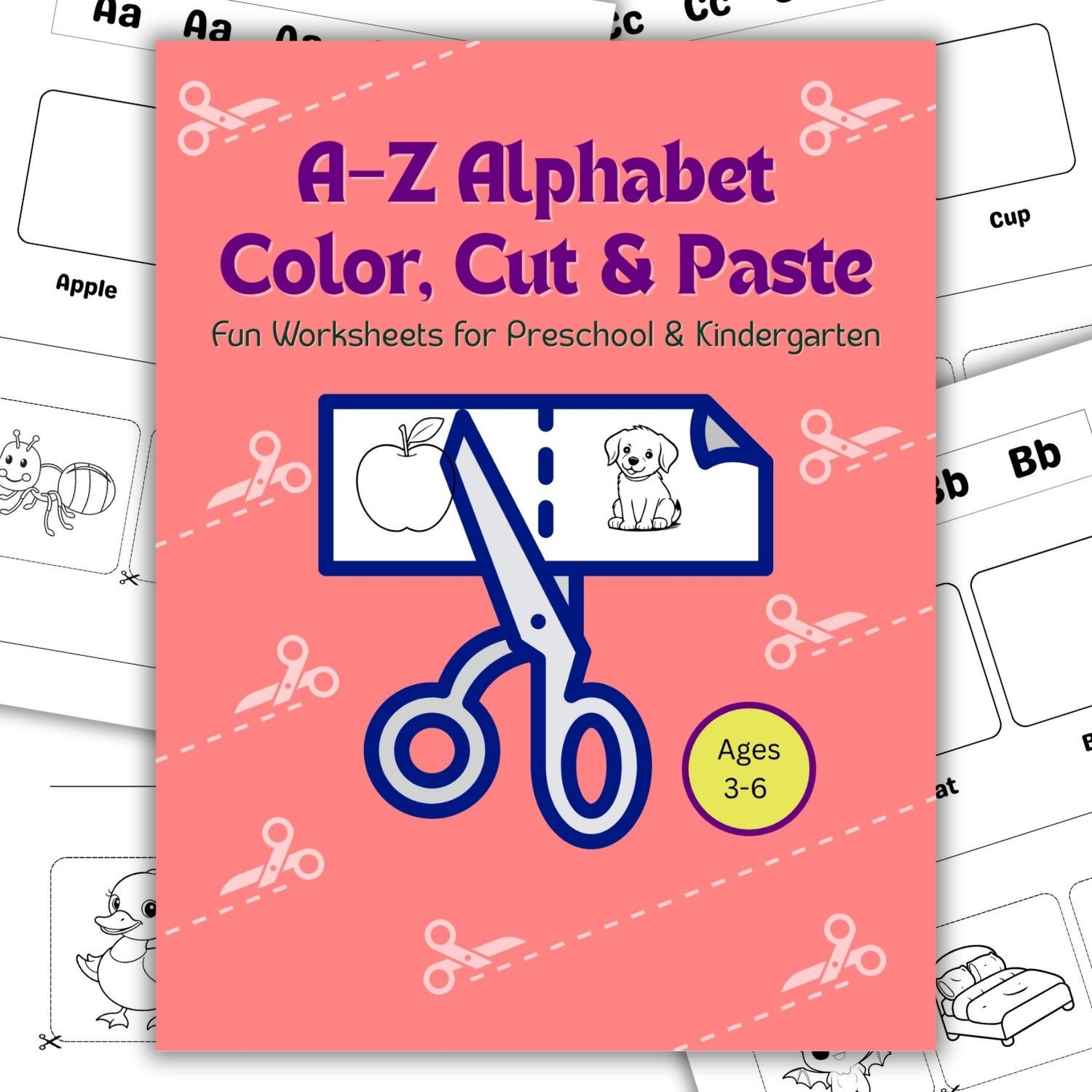 A–Z Alphabet Color, Cut & Paste Worksheets | Preschool & Kindergarten Activity