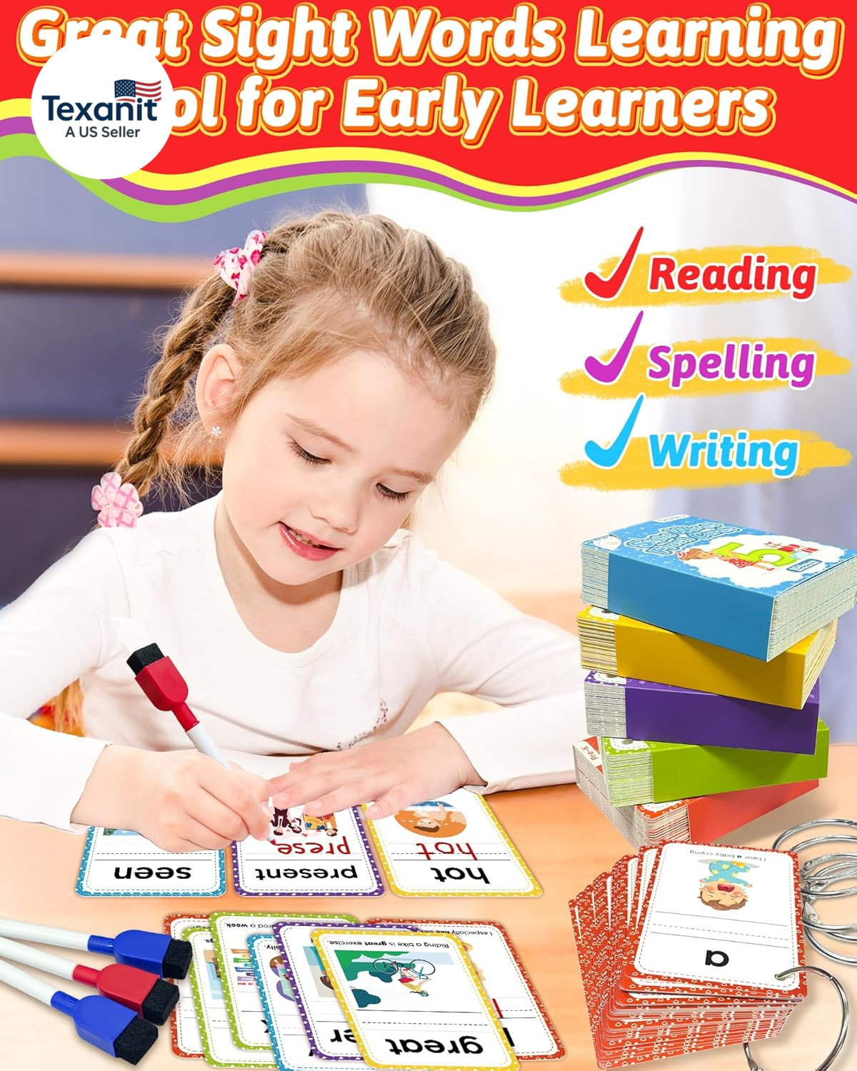 520 Sight Words Flash Cards Kindergarten, Dolch & Fry Sight Word Reading Writing