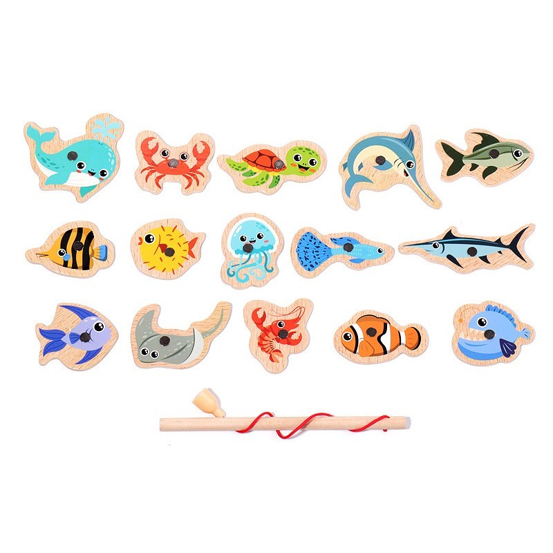 Magnetic Fishing Game Set Kids Montessori Wooden Educational Toy Birthday Gift
