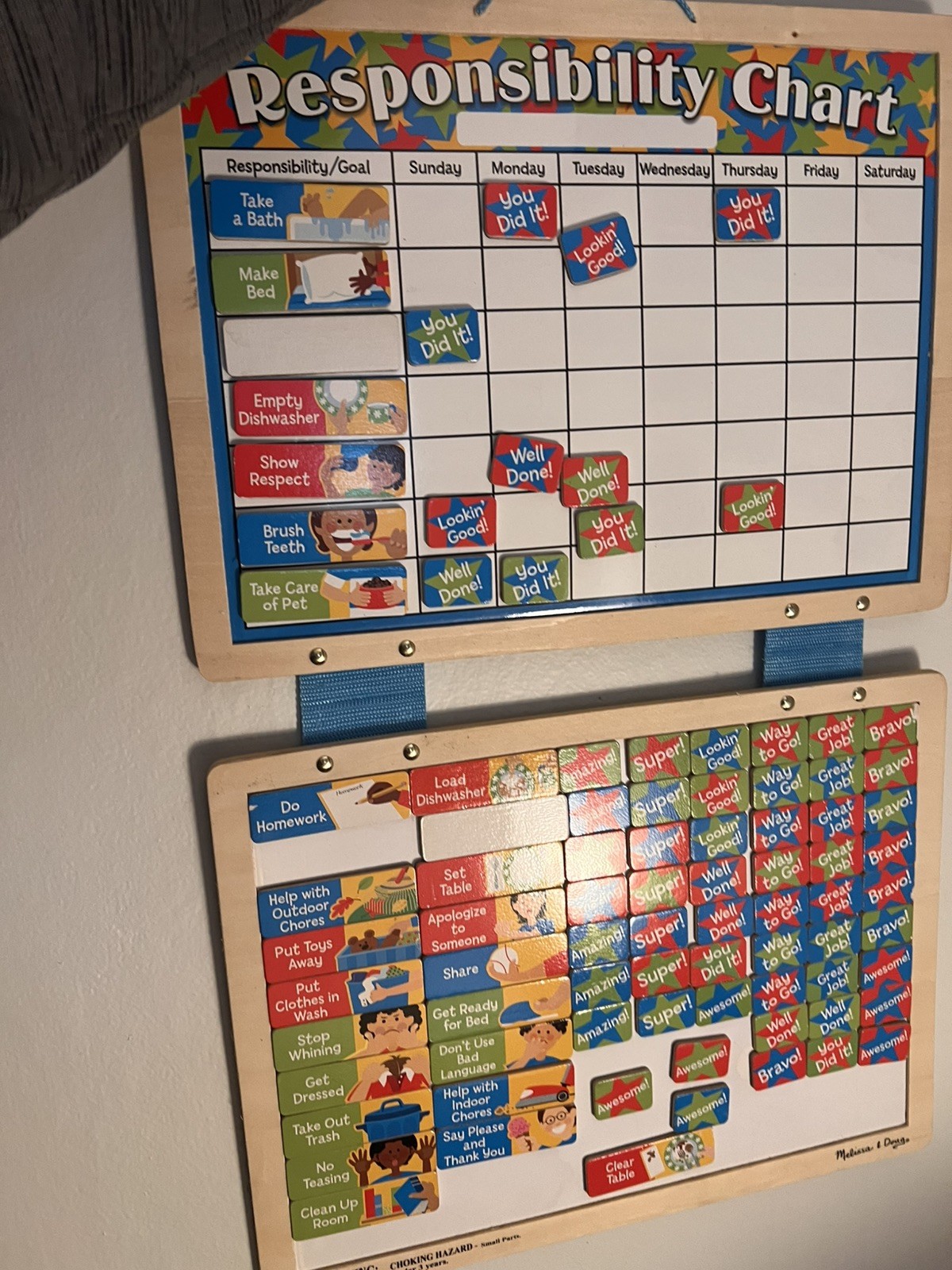 Melissa & Doug Responsibility hang magnet Chart Wood Board Learn aid -Preowned