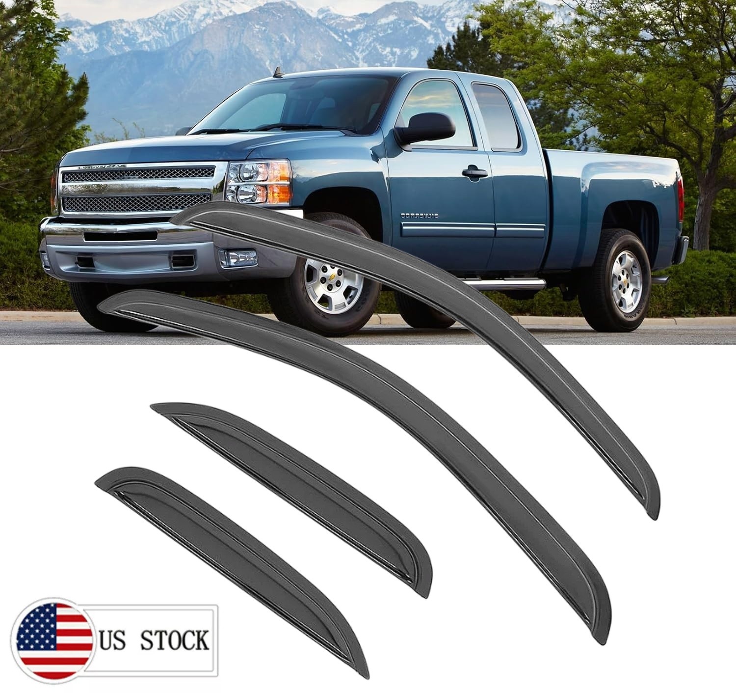 Fits 07-14 Chevy Silverado GMC Sierra Extended Cab Window Visors Rain Sun Guard