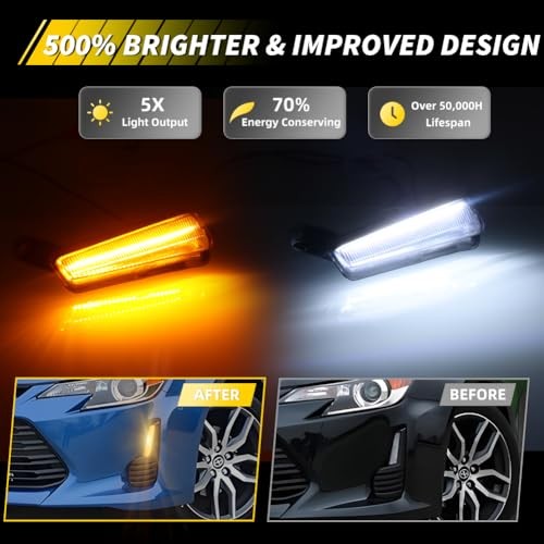 Front Signal/Corner Light Compatible with 2014 2015 Smoked Lens + White Light