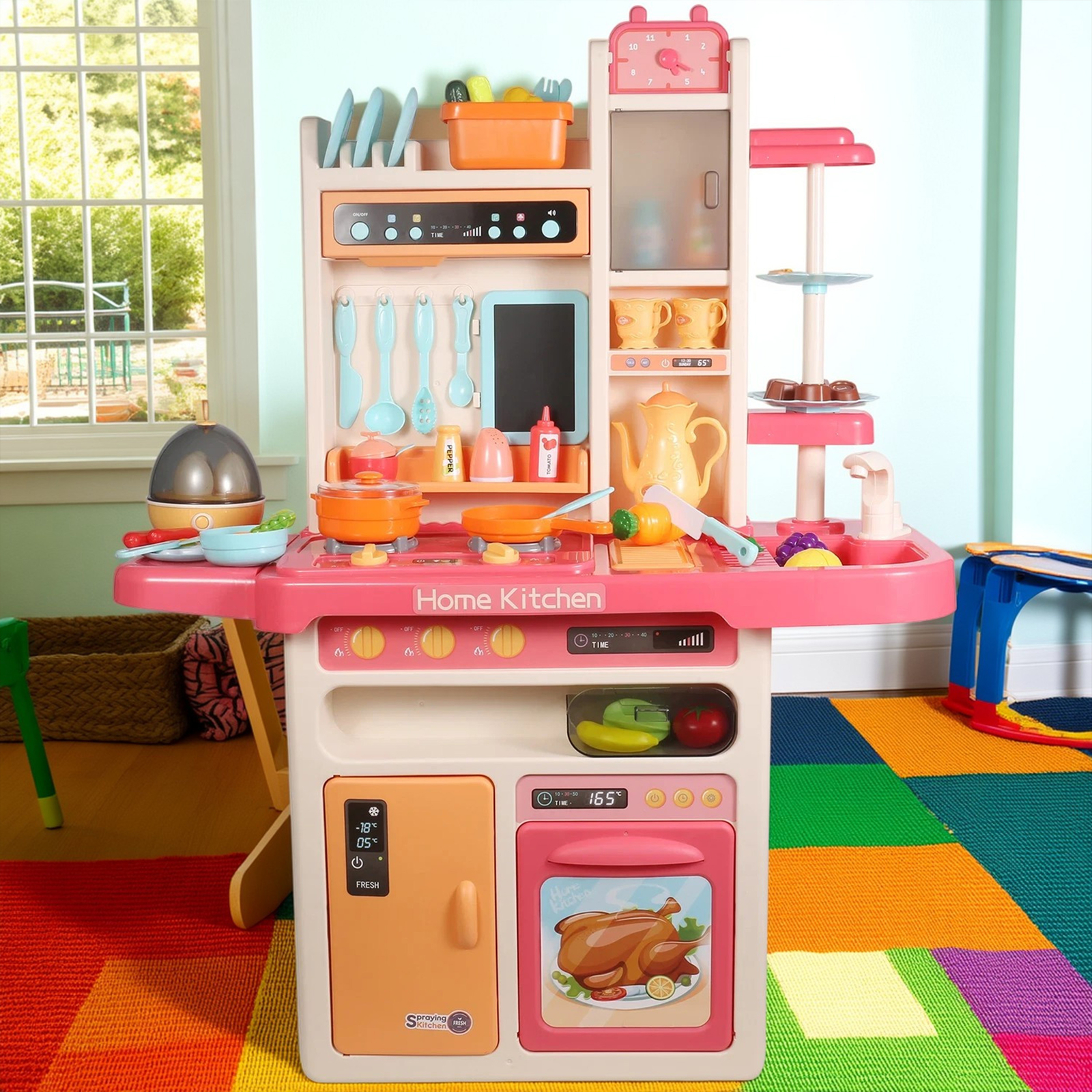 Kids Deluxe Kitchen Cooking Playset with Steam & Water Effects – 65 Accessories