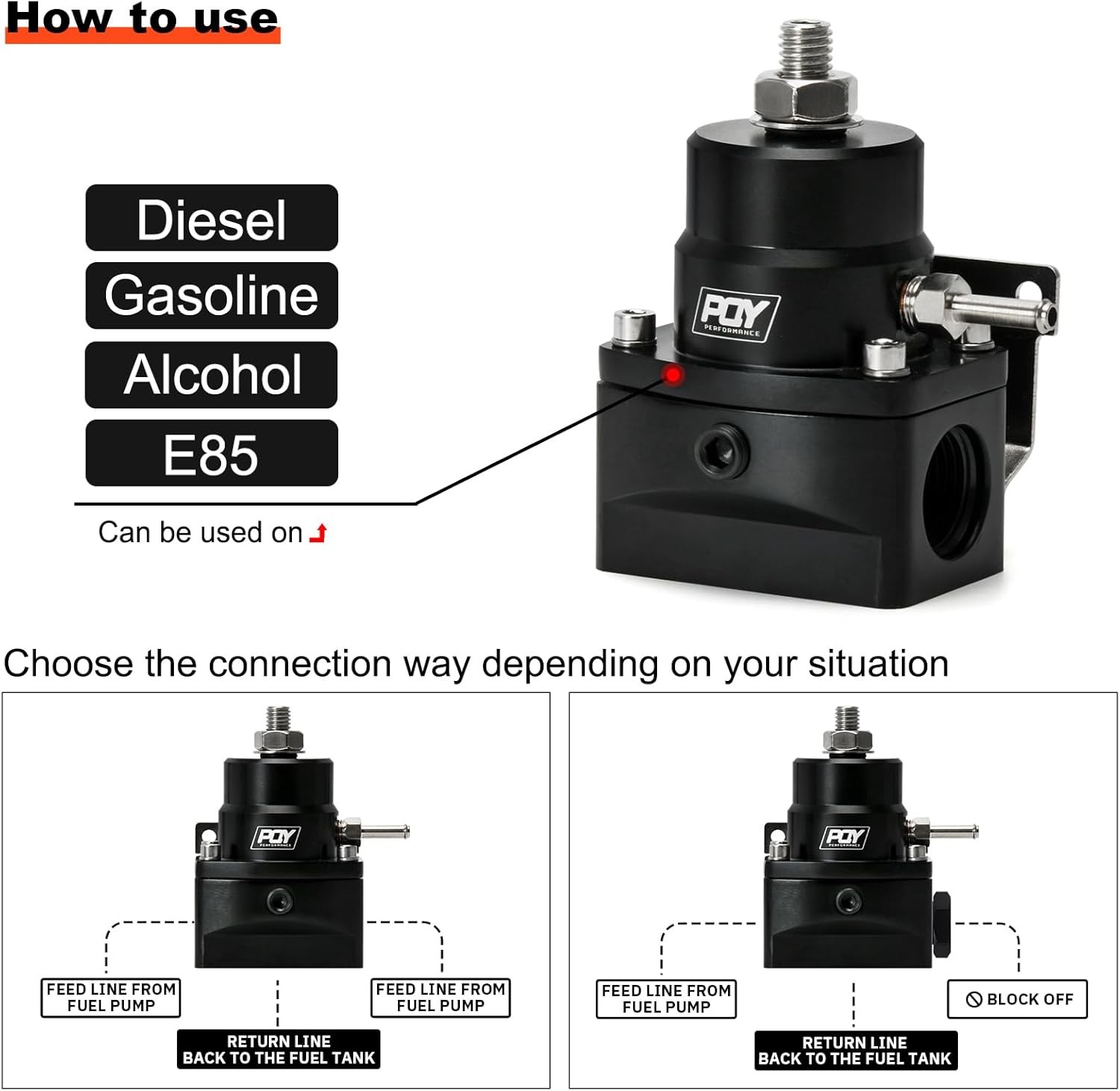 Adjustable Fuel Pressure Regulator Kit 3-110PSI with AN10 Feed Port and AN6