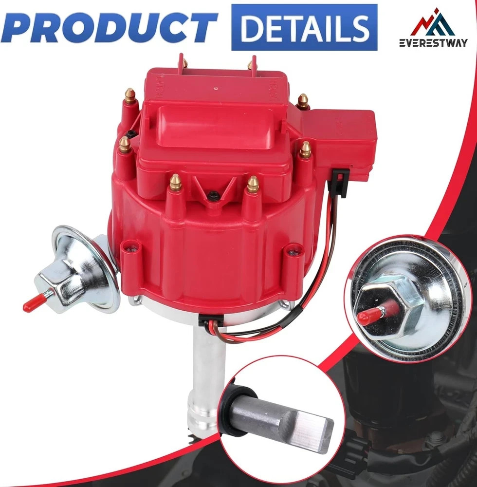 HEI Distributor w/ Plug Wires for Jeep AMC 232 242 258 I6 65K Coil Red Cap