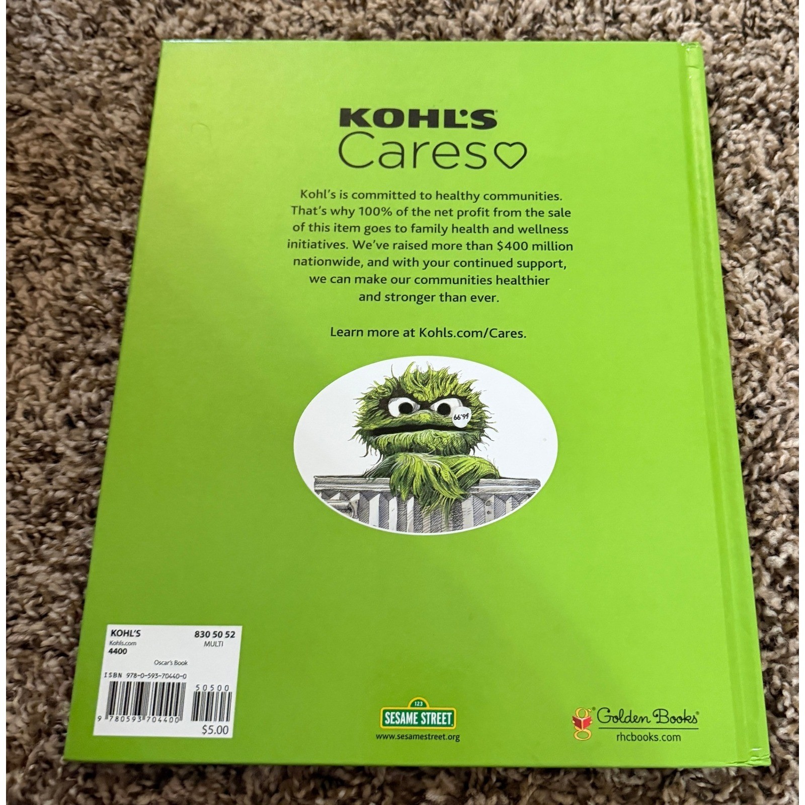 Sesame Street Oscar’s Book (Hardcover) & Plush Oscar the Grouch Charter (NWT)