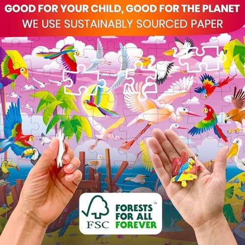 100 Piece Jigsaw Puzzles for Kids 4-8 – Ocean & Forest Animal Search Game, Educa