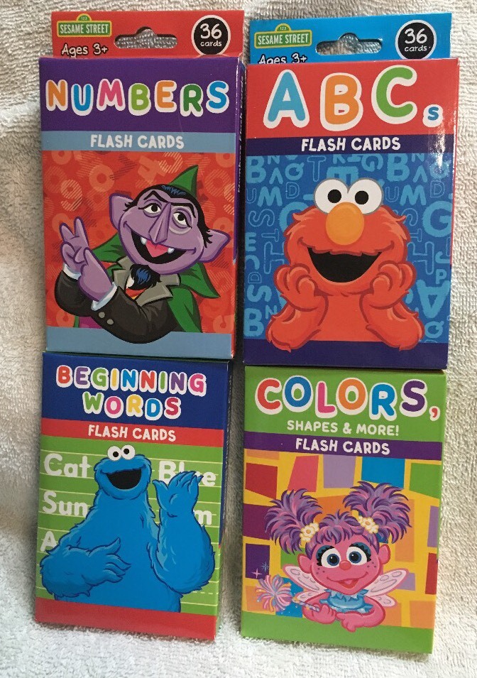 4 Packs Of Sesame Street Flash Cards Numbers Colors ABC’s & First Words
