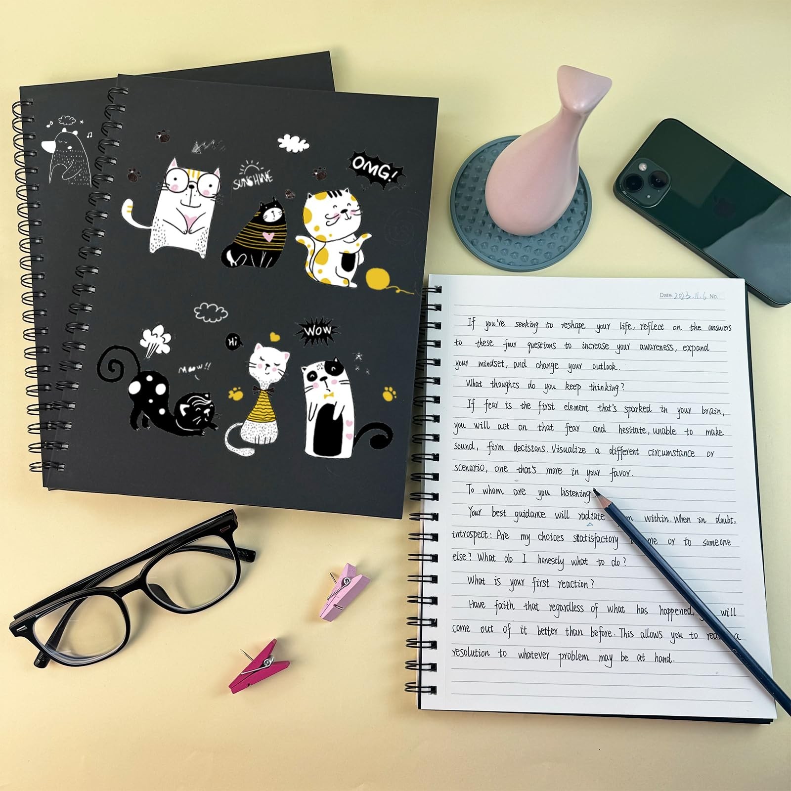 Lined Spiral Notebook A4 Large Black Journal 8.5″ x 11″-4 Pack 7mm College Ru…