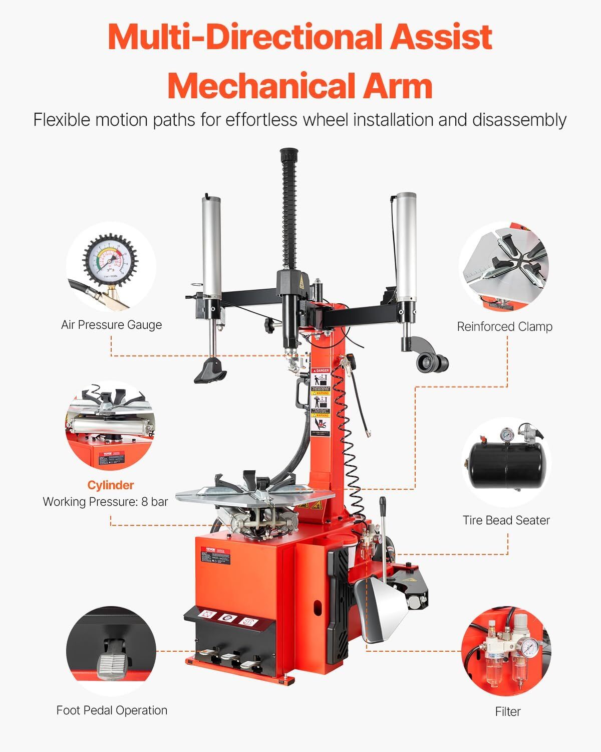 VEVOR Electric Tire Changer, Tire Balancer Combo, 18″ Spindle, Durable Electric