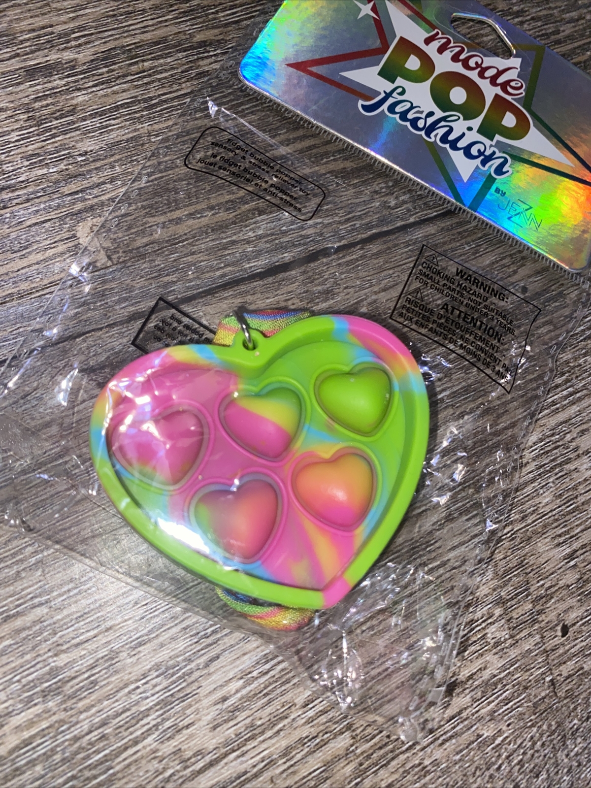 RAINBOW HEART Pop Toy Fidget Sensory Kids Necklace Autism Stress Fidge It