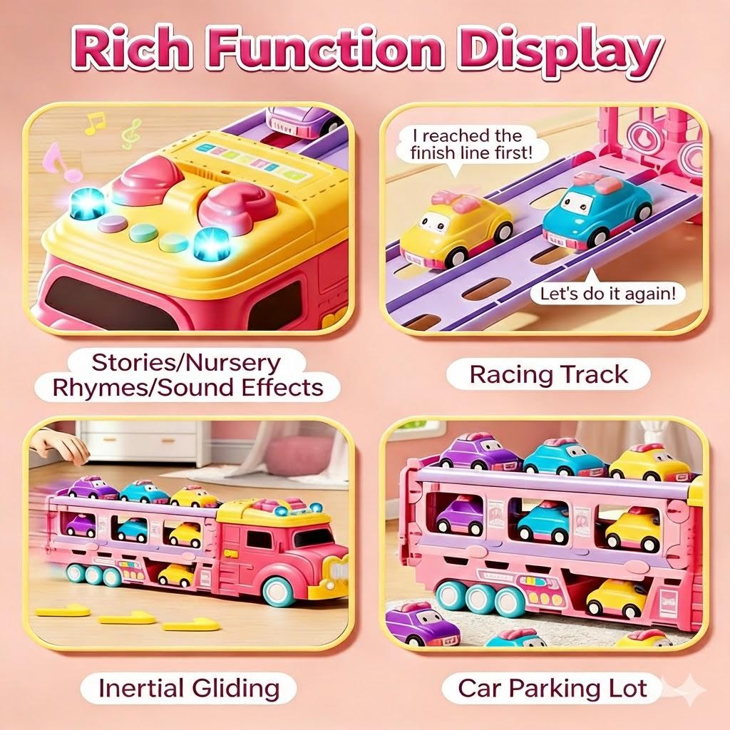 6 Pack Kids Sliding Push Car Storage Transport Toy Mini Vehicle Set