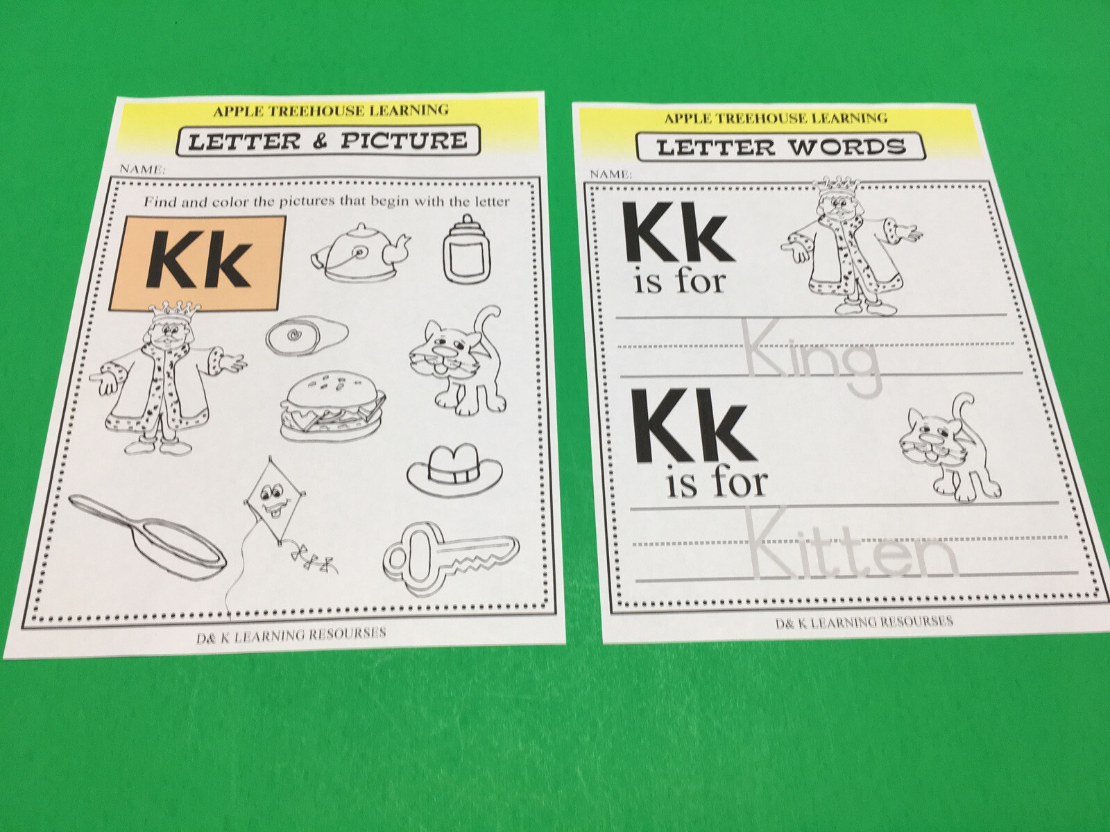 Letter Kk – Apple Treehouse Worksheets – Preschool Teaching supplies 20pgs
