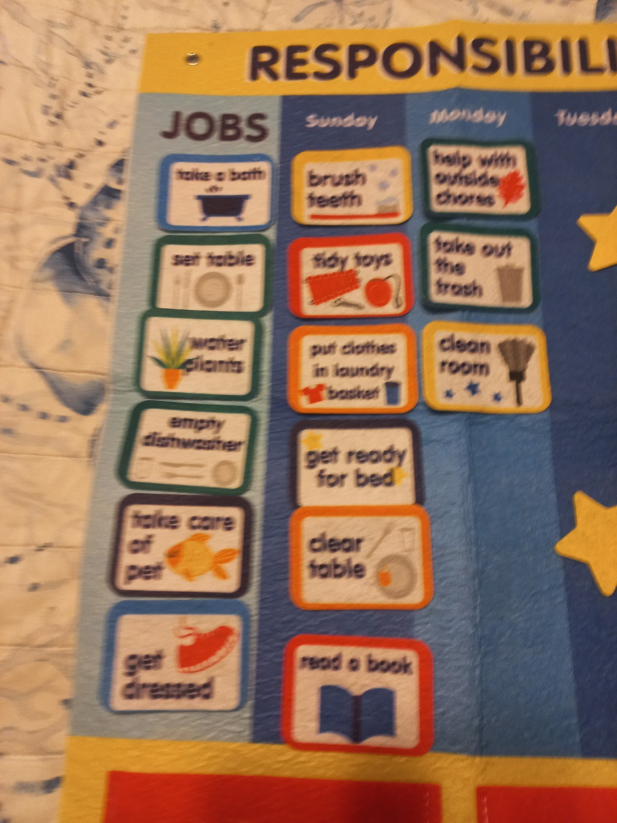 Responsibilities & Rewards Chart Felt Banner 15 Chores & 15 Stars Educational