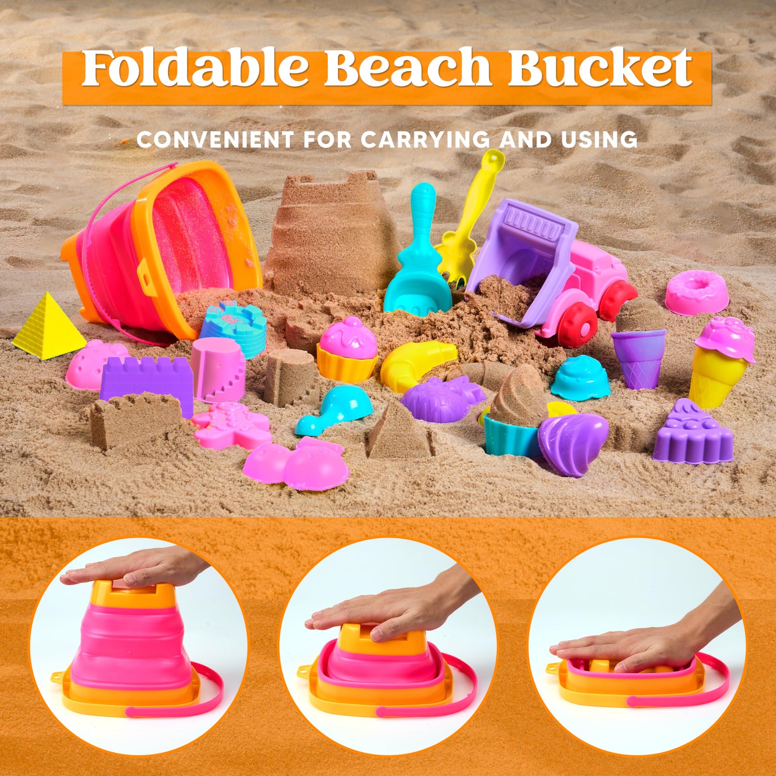 Sloosh Beach Sand Toys Set – Pink Dump Truck Car Toy Medium, Multicolor