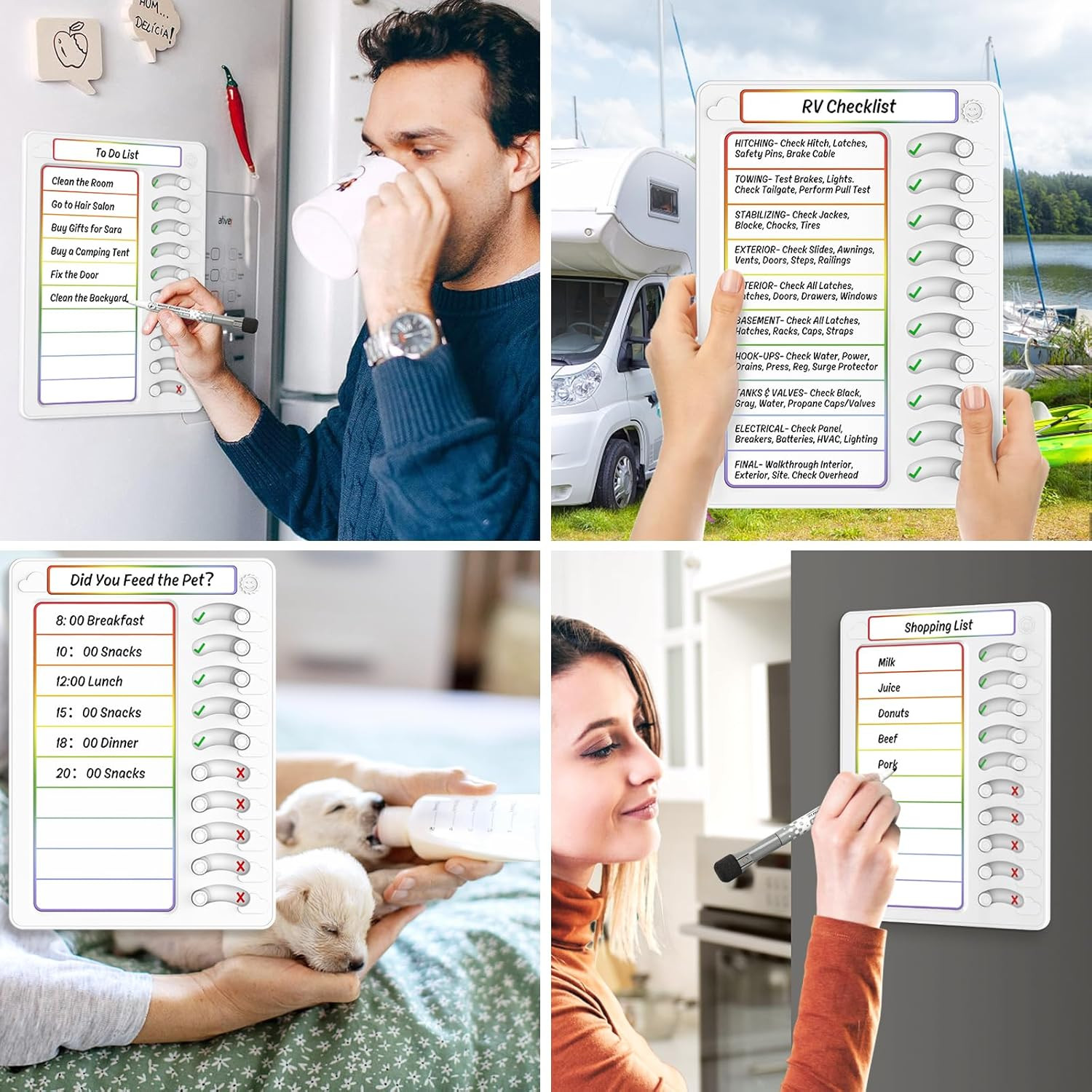 Kids Dry Erase Chore Chart for Fridge with 10 Sliders Magnetic Marker White