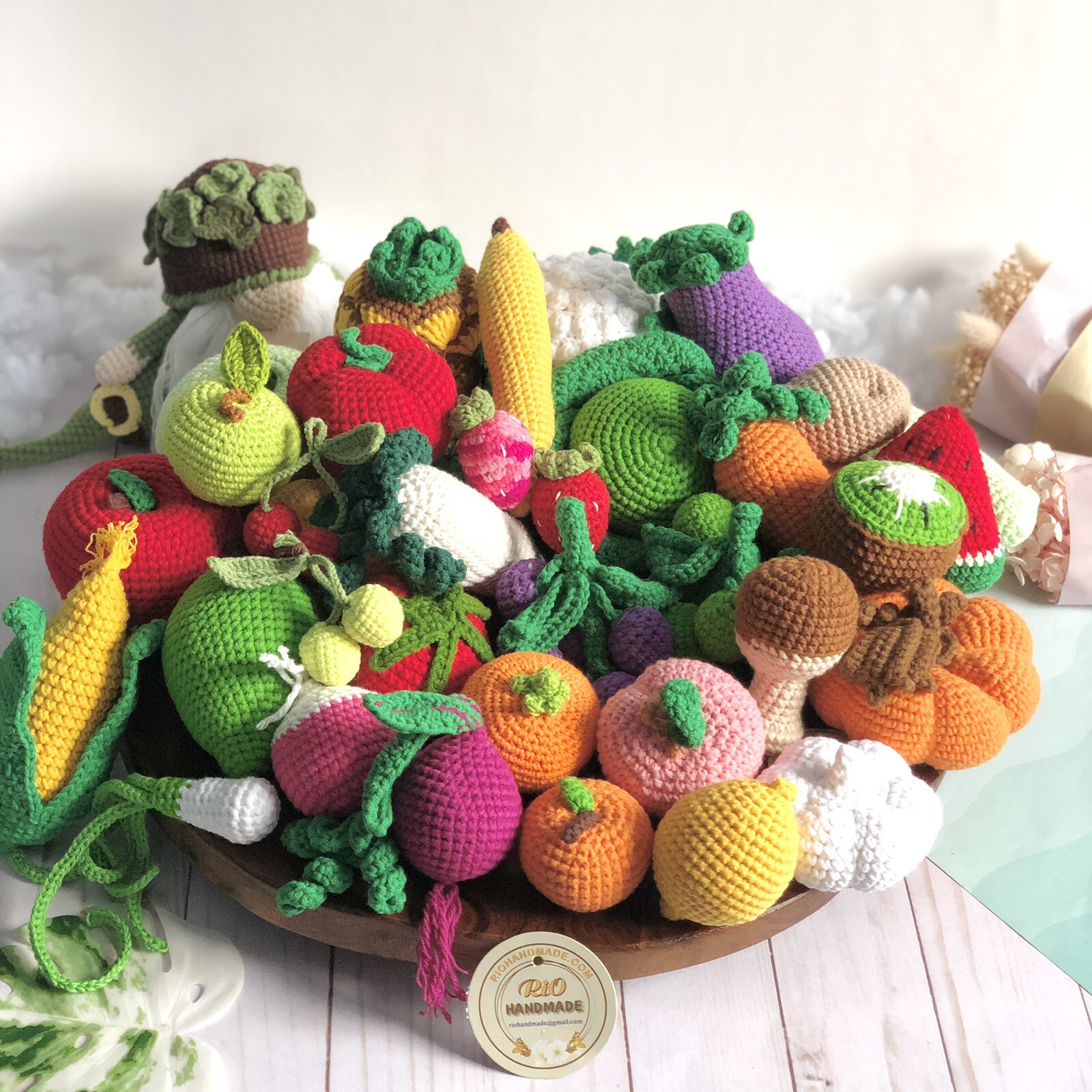 Handmade Set 10 pcs Crochet Vegetables , Fruit, Crochet Fake Food, Pretend Food