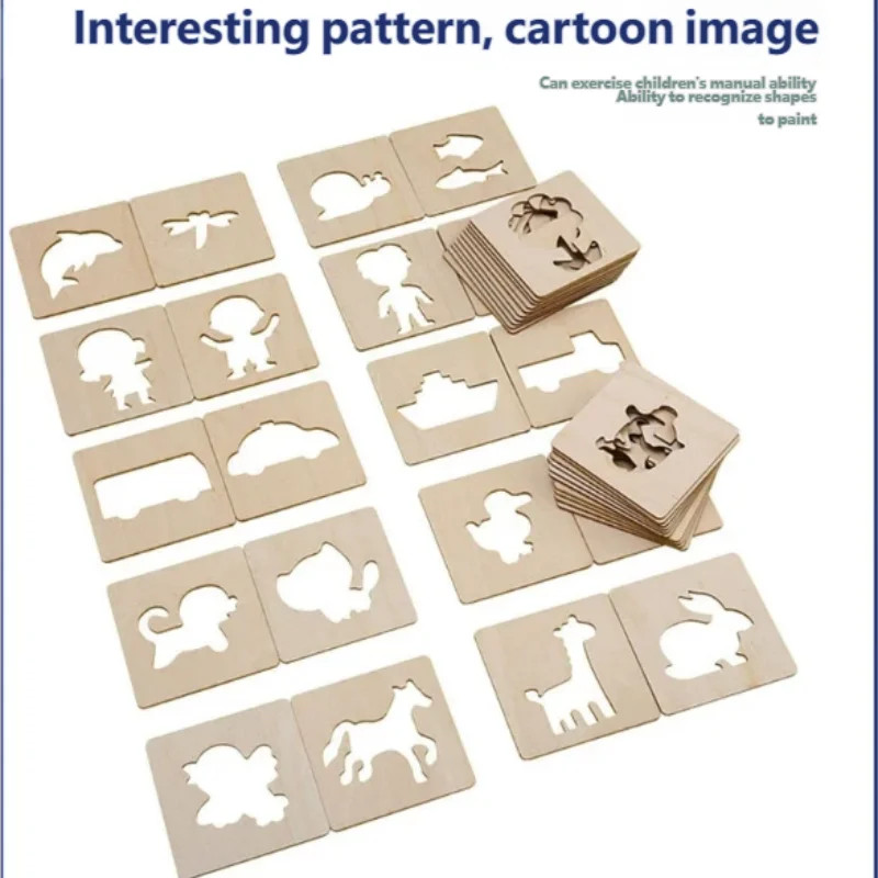 20pcs Montessori Kids Drawing Toys Wooden DIY Painting Stencils Creative