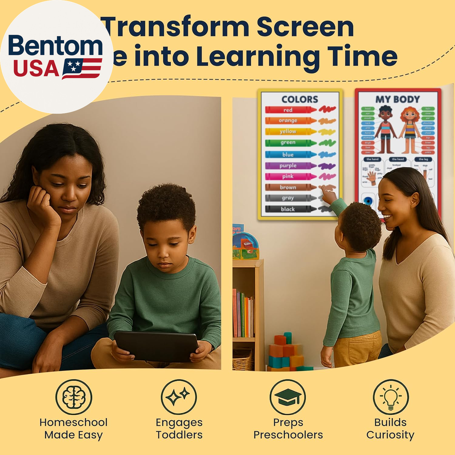Educational Posters for Kids – 18 Laminated Preschool Posters for Classroom, Alp