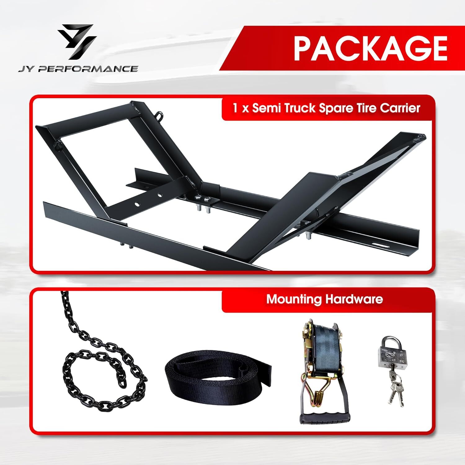 JY PERFORMANCE Semi Truck Spare Tire Rack with Cover for Commercial Truck,