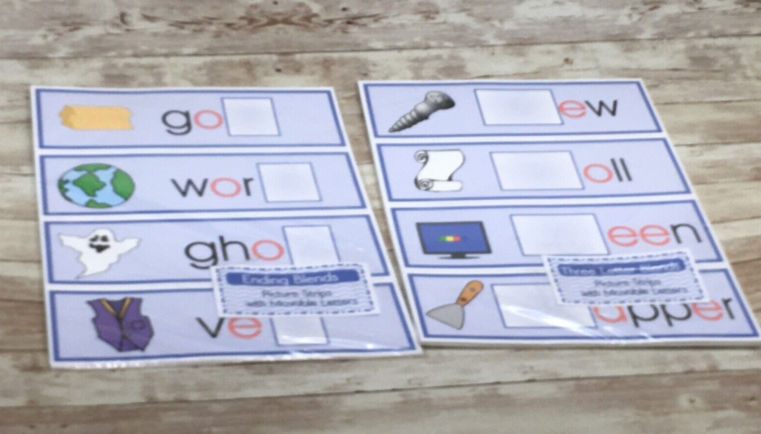 Bundle Set – 96 Picture Strips with Movable Letters Montessori