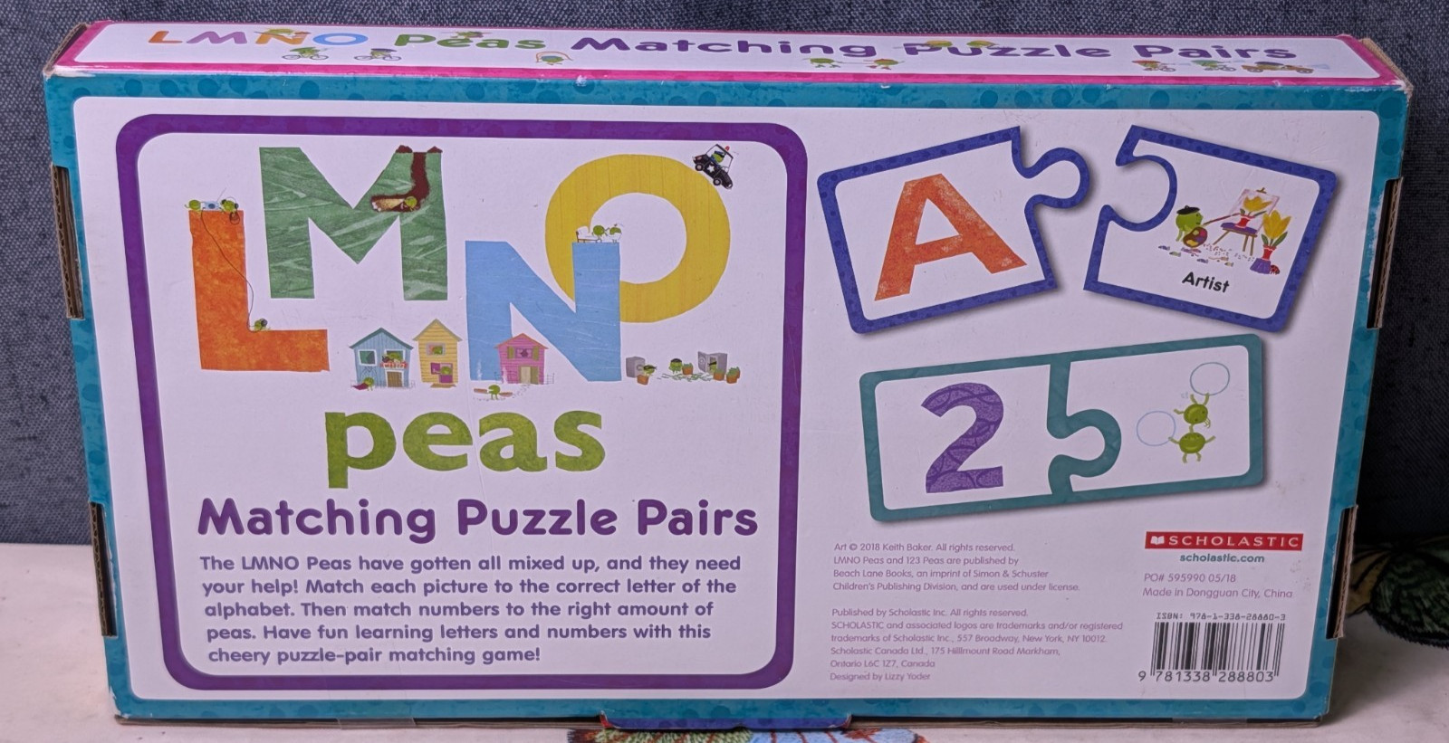 Alphabet Numbers 72 Pieces Scholastic LMNO Peas Matching Puzzle Pairs Kids