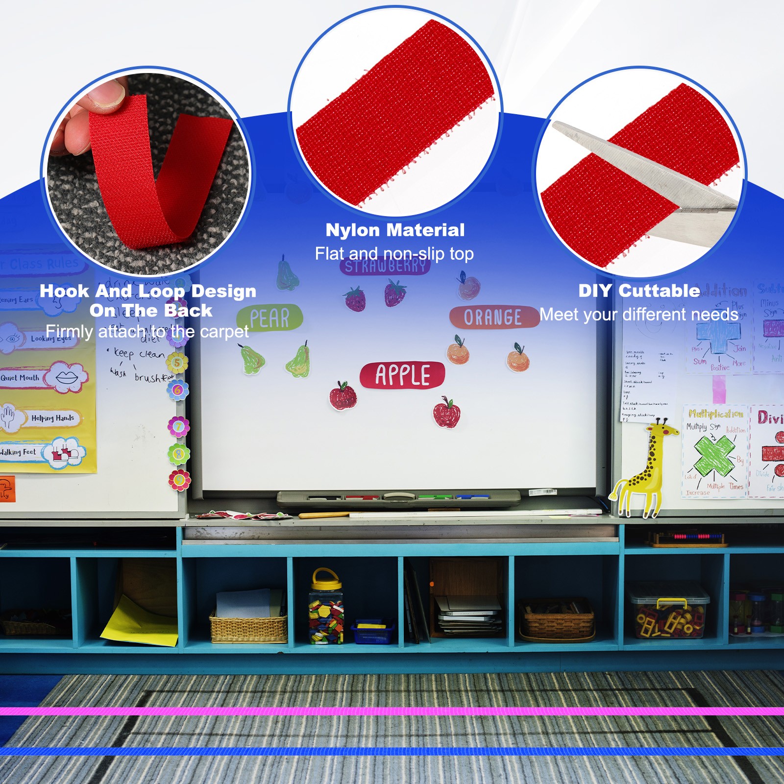2pcs Carpet Marker Strips 0.8 Inch x 16.4 Ft, Floor Markers Nylon Strip, Red